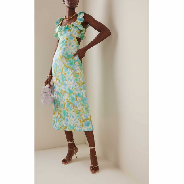 Zimmermann - Zimmermann The High Tide Frilled Midi in Aqua Ikat Floral