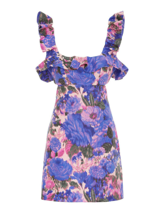 Zimmermann - Zimmermann The High Tide Frilled Mini in Purple Ikat Floral