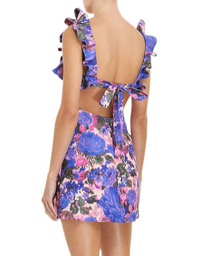 Zimmermann - Zimmermann The High Tide Frilled Mini in Purple Ikat Floral