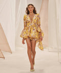 Nikki H - Zimmermann The High Tide Peplum Mini in Yellow Ikat Floral