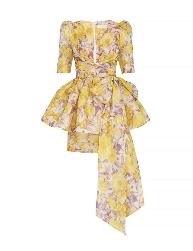 Nikki H - Zimmermann The High Tide Peplum Mini in Yellow Ikat Floral