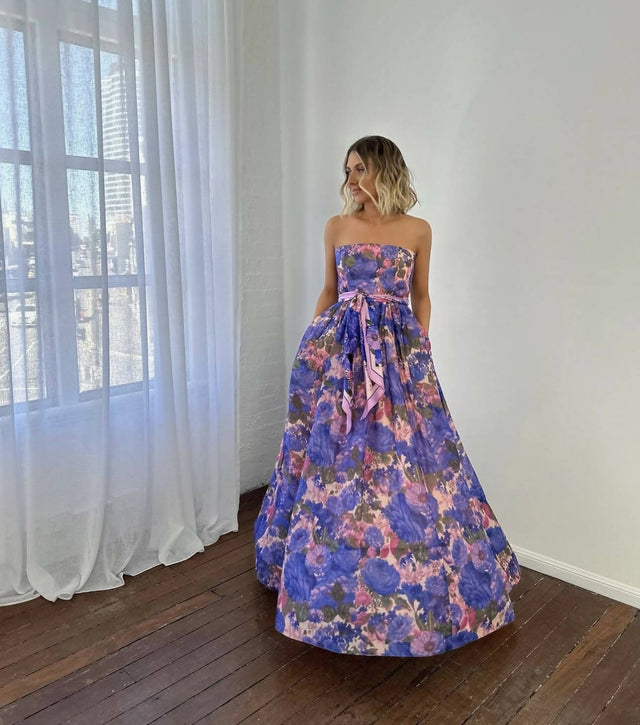 Nikki H - Zimmermann The High Tide Strapless Dress in Purple Ikat Floral
