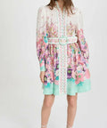 Zimmermann The Jude Buttoned Mini Dress in Aqua Gradient Flora Size 0/AU 8 - 8 / Floral - Dresses