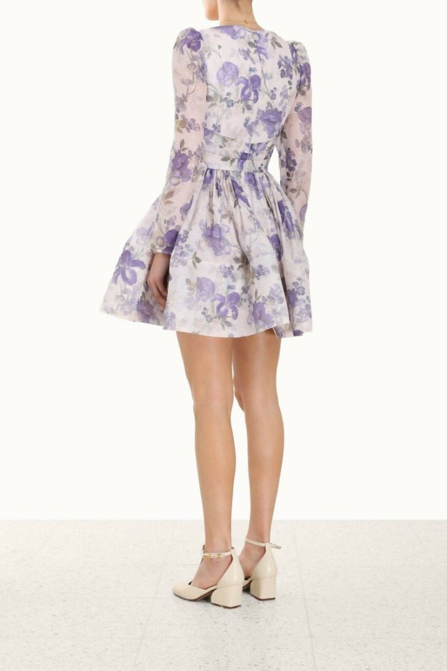 Zimmermann The Lyrical Cross Over Mini in Blue Iris Cream Size 0/ AU 8 - 8 / Print - Dresses