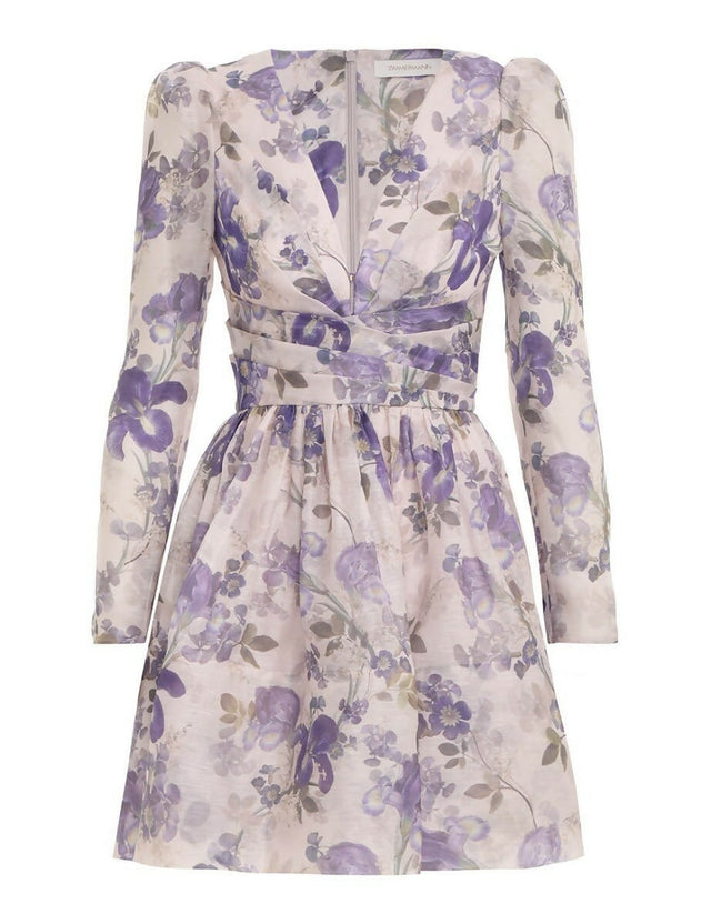 Zimmermann The Lyrical Cross Over Mini in Blue Iris Cream Size 0/ AU 8 - 8 / Print - Dresses
