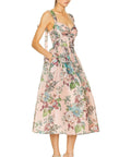 Zimmermann - Zimmermann the Matchmaker Midi Dress in Pink Barkcloth Print Size 1/AU 8-10