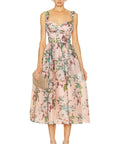 Zimmermann - Zimmermann the Matchmaker Midi Dress in Pink Barkcloth Print Size 1/AU 8-10