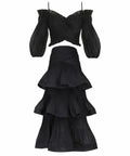 Khirzad Femme - Zimmermann The Pleated Off Shoulder Top and Skirt in Black