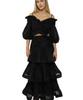 Khirzad Femme - Zimmermann The Pleated Off Shoulder Top and Skirt in Black