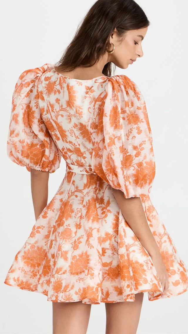Zimmermann - Zimmermann The Postcard Puff Sleeve Mini in Orange Tonal Floral