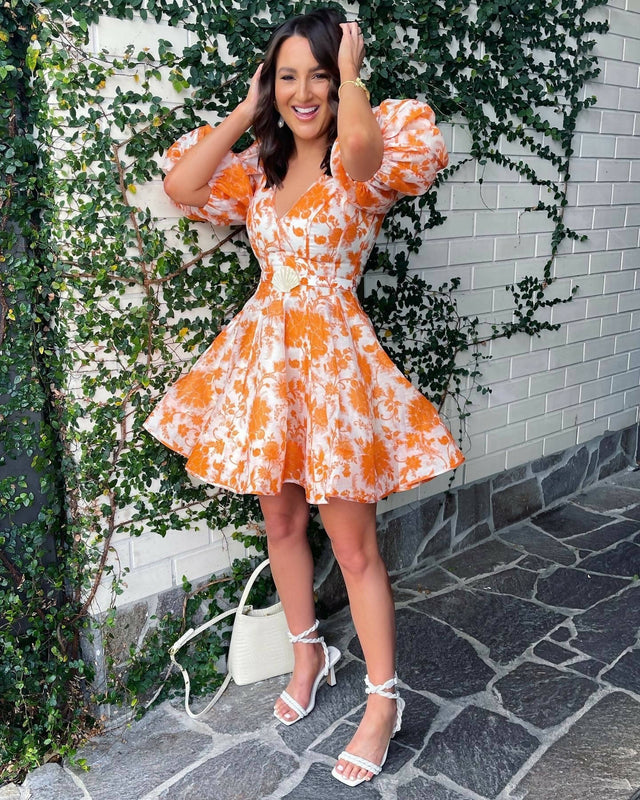 Zimmermann - Zimmermann The Postcard Puff Sleeve Mini in Orange Tonal Floral