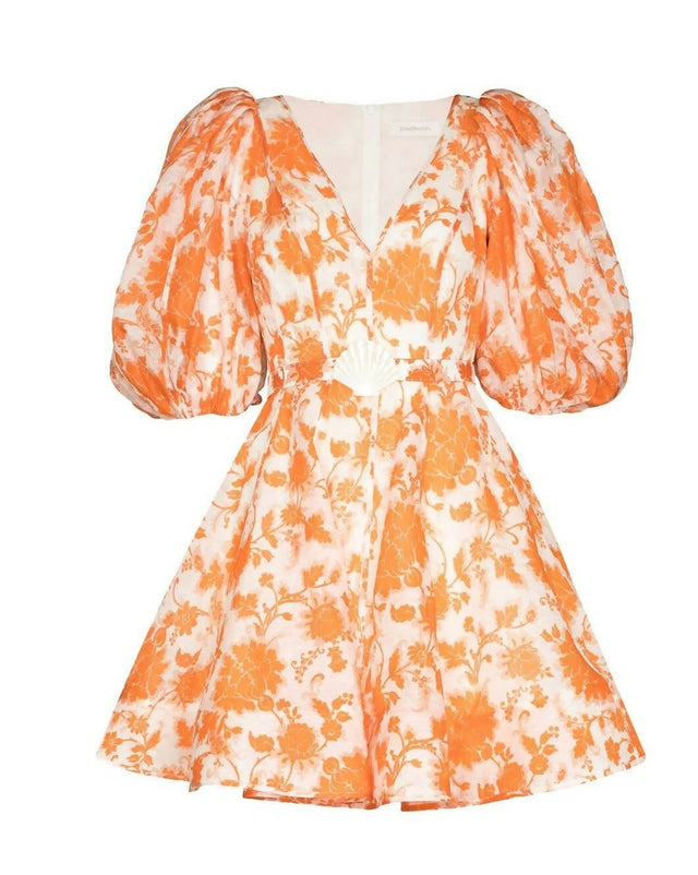Zimmermann - Zimmermann The Postcard Puff Sleeve Mini in Orange Tonal Floral