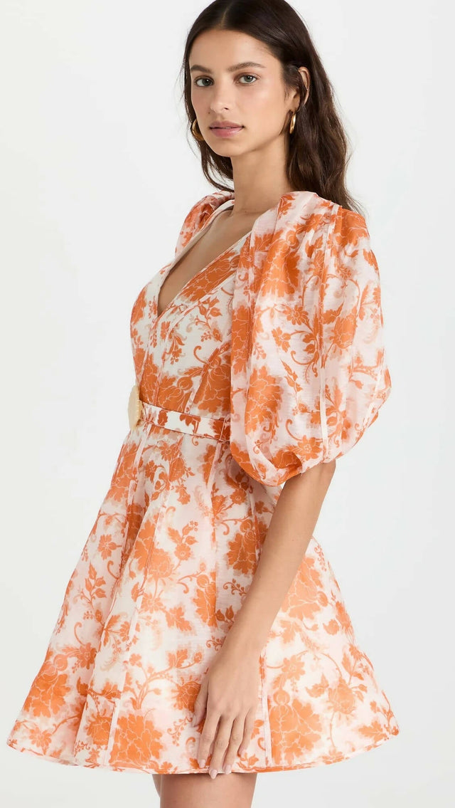 Zimmermann - Zimmermann The Postcard Puff Sleeve Mini in Orange Tonal Floral