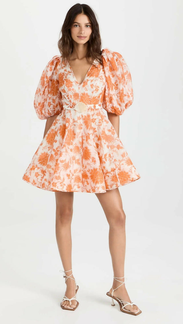 Zimmermann - Zimmermann The Postcard Puff Sleeve Mini in Orange Tonal Floral