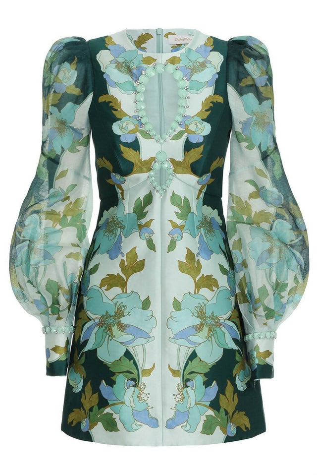 Zimmermann - Zimmermann The Rhythm Jewelled Mini Dress in Mint Peonies