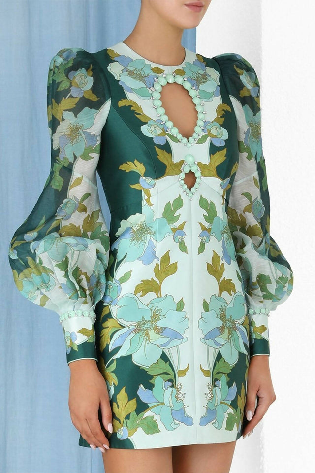 Zimmermann - Zimmermann The Rhythm Jewelled Mini Dress in Mint Peonies