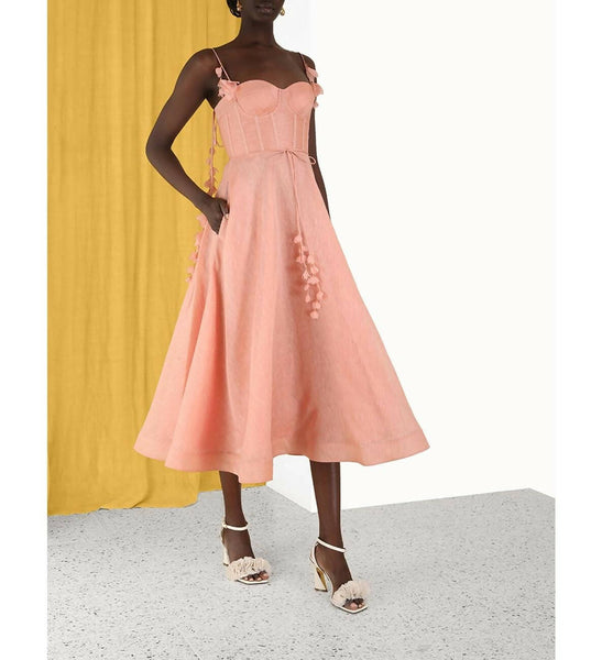 Zimmermann The Wonderland Midi Corset Dress in Dusty Pink | Passion For  Fashion