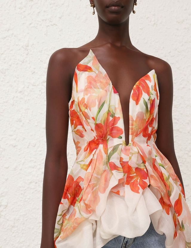 Zimmermann Tranquillity Draped Bodice in Red Lily - Dresses