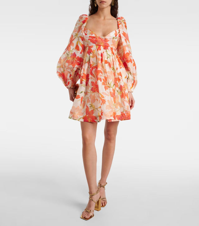 Zimmermann Tranquillity Floral Linen and Silk Mini Dress - 6 / Floral - Dresses