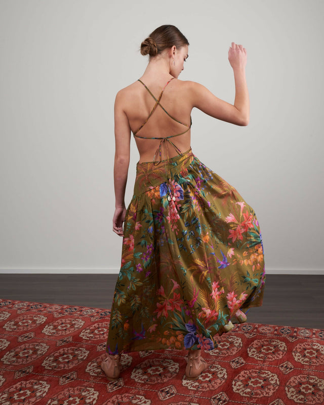 Zimmermann Tropicana Asymmetric Dress Khaki Floral Size 10 12 - Dresses