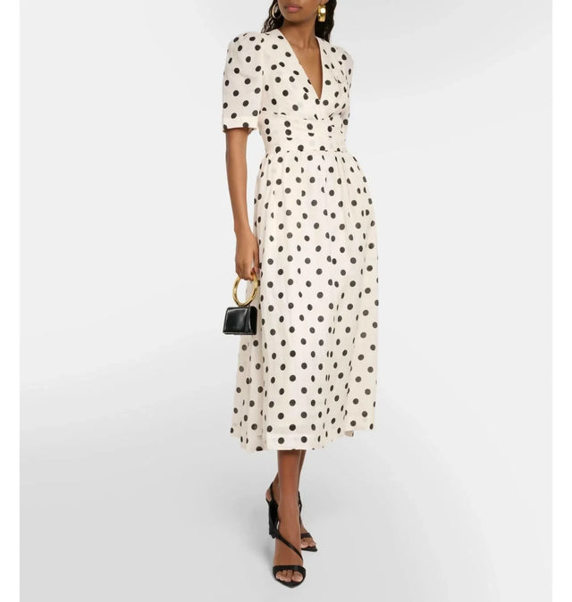 princess polly baby blue dress Zimmermann Black Polka Dot Crepe Plisse Sunray Midi Dress L Zimmermann