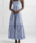 Zimmermann Verity Striped Tiered Maxi Dress Blue & White - 12 / Blue - Dresses