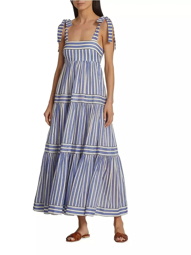 Zimmermann Verity Striped Tiered Maxi Dress Blue & White - 12 / Blue - Dresses