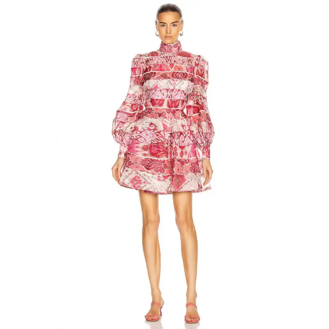Zimmermann Wavelength Spliced Mini Dress Pink - 10 / Multi - Dresses