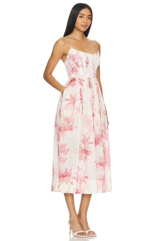 Zimmermann Waverly Corset Midi Dress in Pink Palm Size 2 / AU 12 - 12 / Print - Dresses