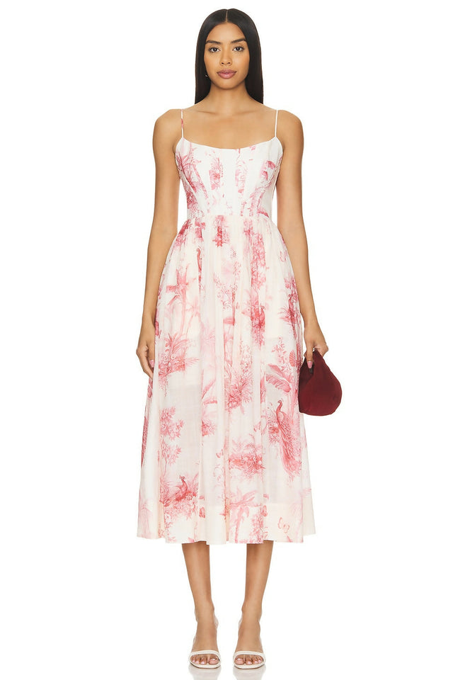 Zimmermann Waverly Corset Midi Dress in Pink Palm Size 2 / AU 12 - 12 / Print - Dresses