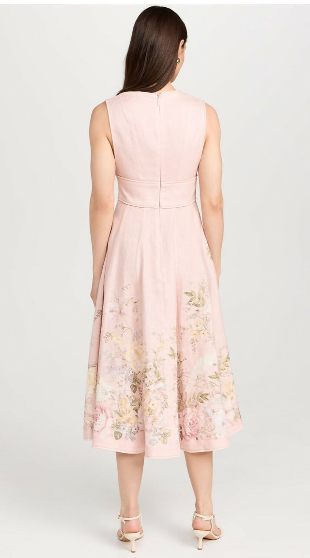 Zimmermann Waverly Plunge Floral Pink Midi Dress Size 2 (10-12)
