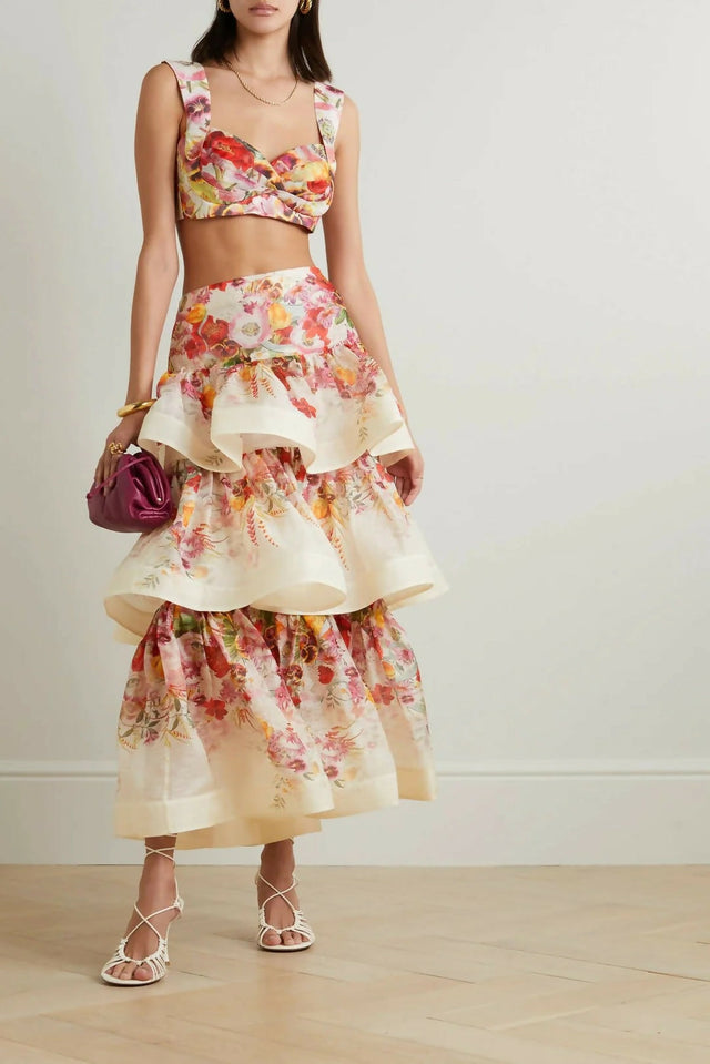Zimmermann Wonderland Bralette & Tiered Skirt - Size 1 - 8 / Floral - Outfit Sets