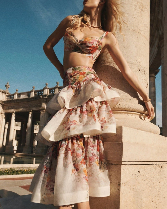 Zimmermann Wonderland Bralette & Tiered Skirt - Size 1 - 8 / Floral - Outfit Sets