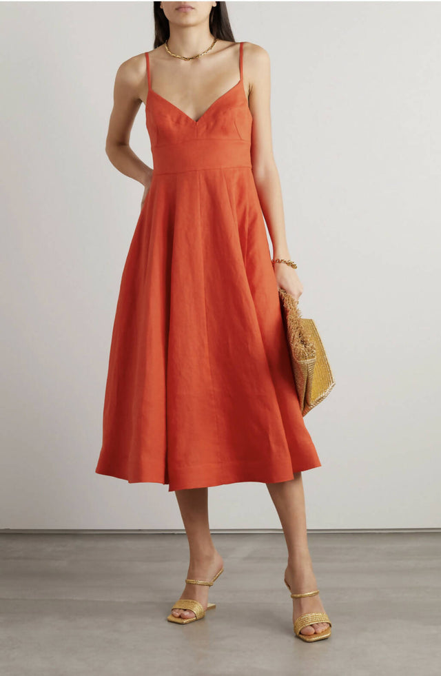 Zimmermann Wonderland Picnic Linen Midi Dress Red Passion For