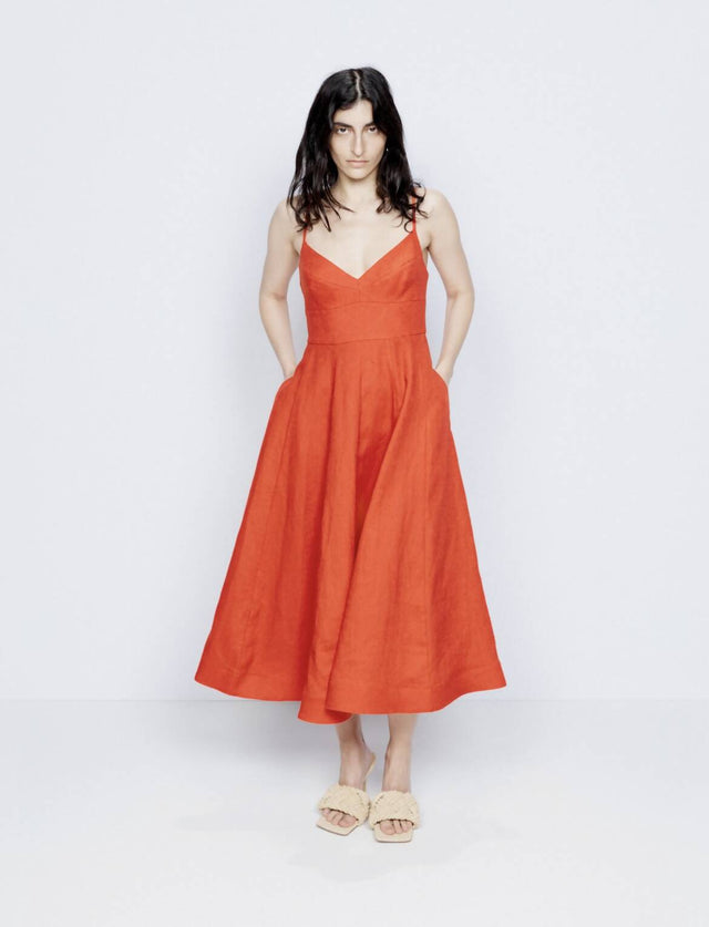 Zimmermann Wonderland Picnic Linen Midi Dress Red - Dresses