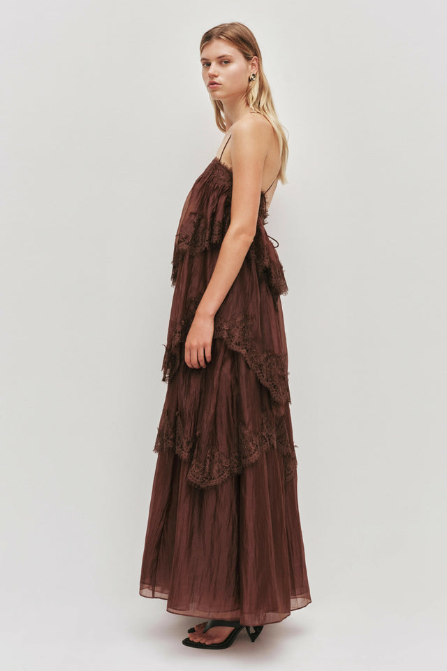 AJE Ophelia Lace Gown Chocolate Brown Size 8
