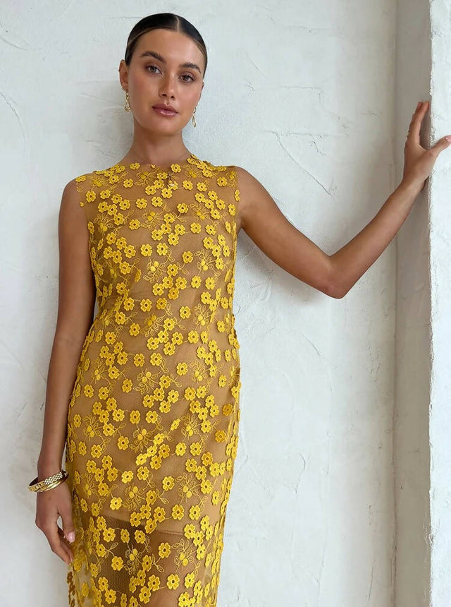 Rumer Rosella Midi Dress in Yellow