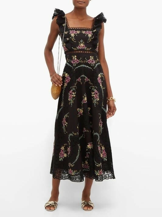 Zimmerman Black Allia Floral Cross Stitch Maxi Dress