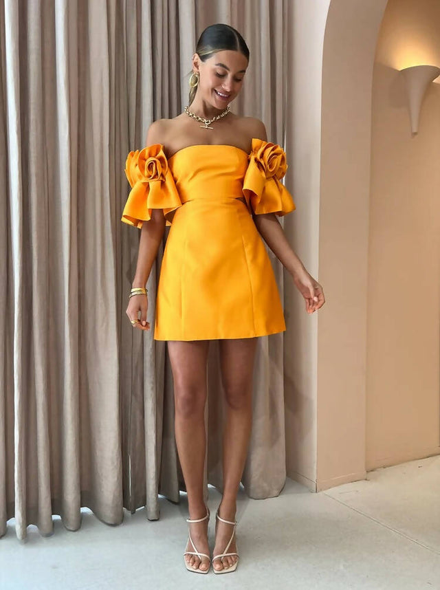 Alemais Macie Rosette Mini Dress in Saffron