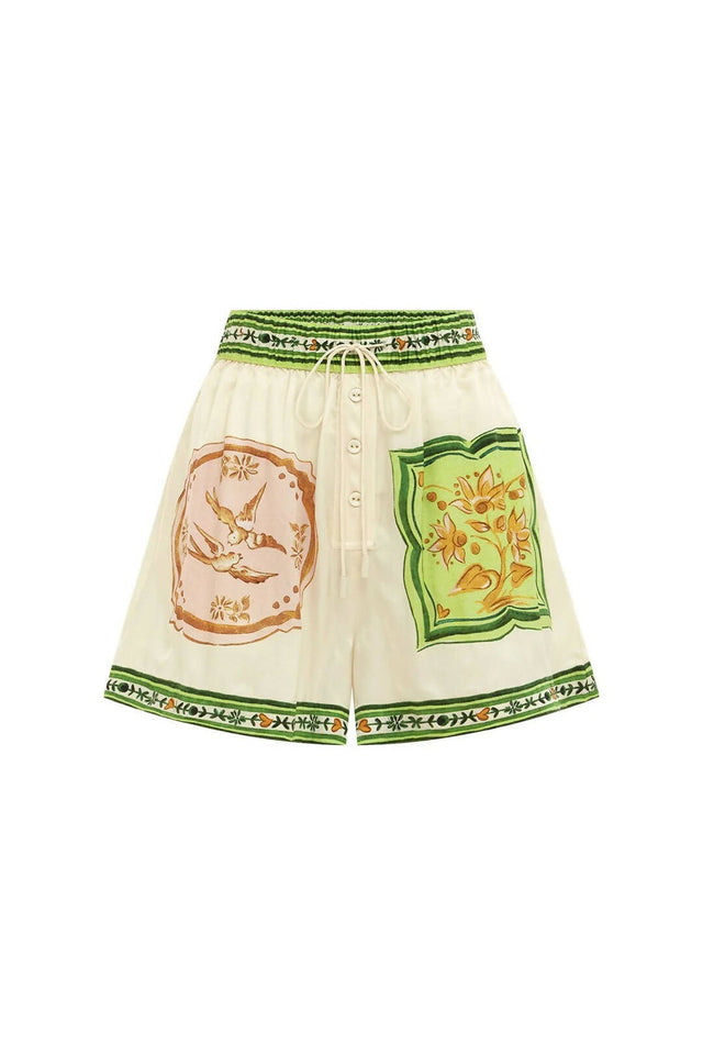 Alemais Porcelain Silk Shirt and Shorts Set