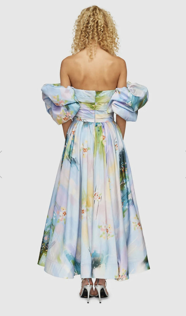 Leo Lin Matilda Puff Sleeve Midi Dress Willow Print