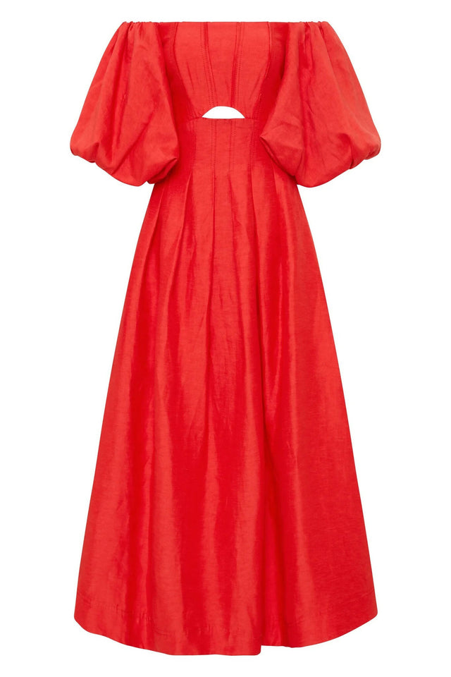 Aje Eugenie Off Shoulder Midi Dress Red Size 12