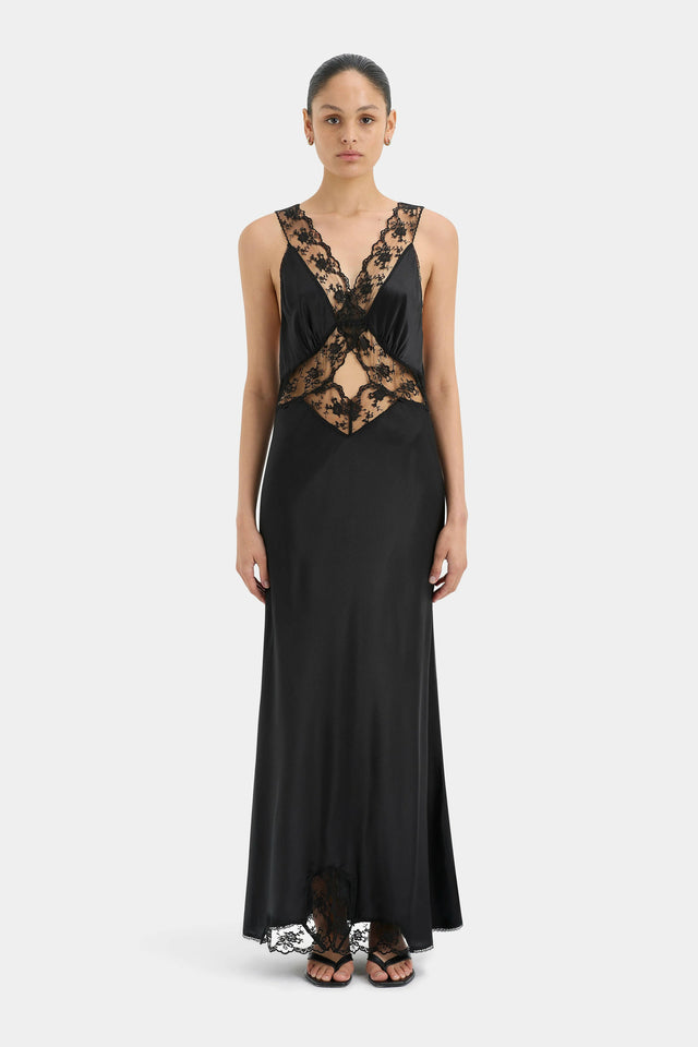 Sir The Label Aries Silk Cut Out Gown in Black