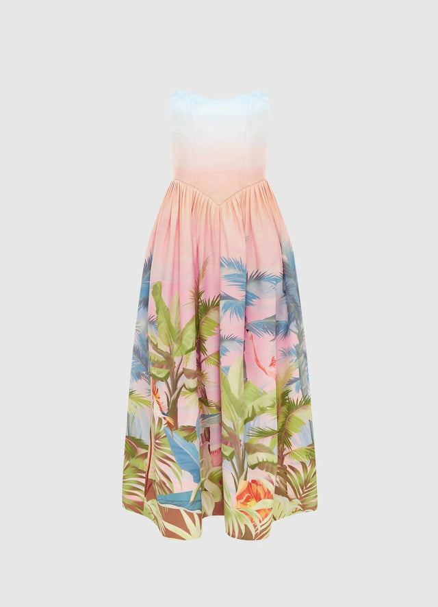 Leo Lin Melanie Bustier Midi Dress - Dreamscape Print