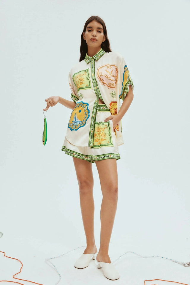 Alemais Porcelain Silk Shirt and Shorts Set