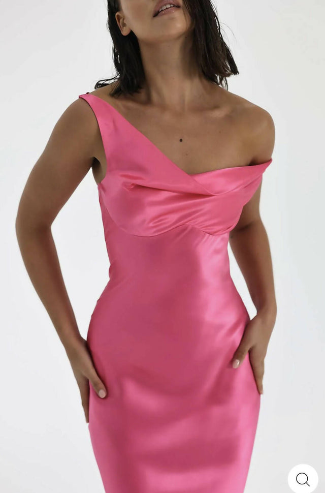 Natalie Rolt Monica Silk Gown in Neon Pink