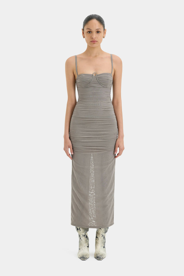 Sir The Label Jacques Gathered Midi Dress in Slate Grey