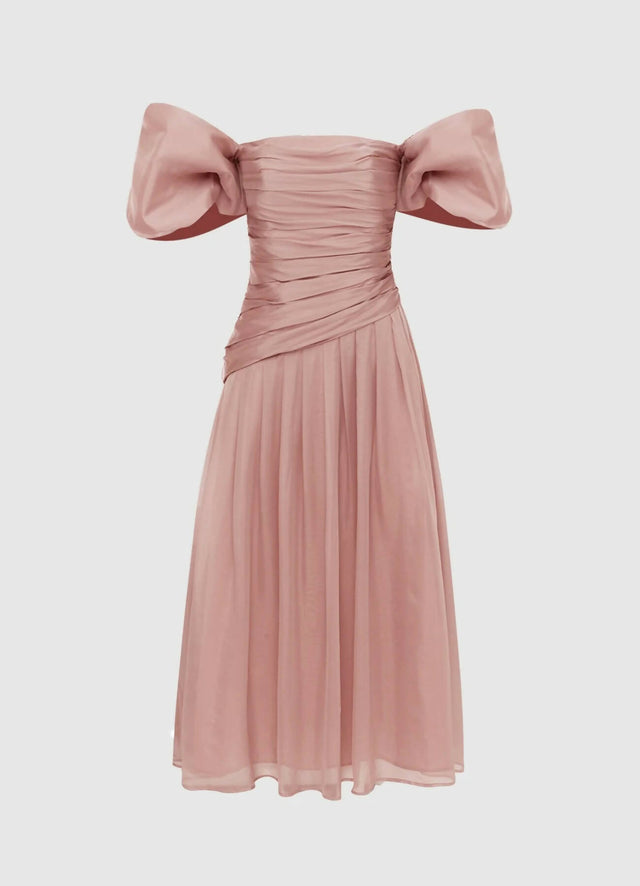 Leo Lin Lydia Puff Sleeve Midi Dress - Dusty Pink