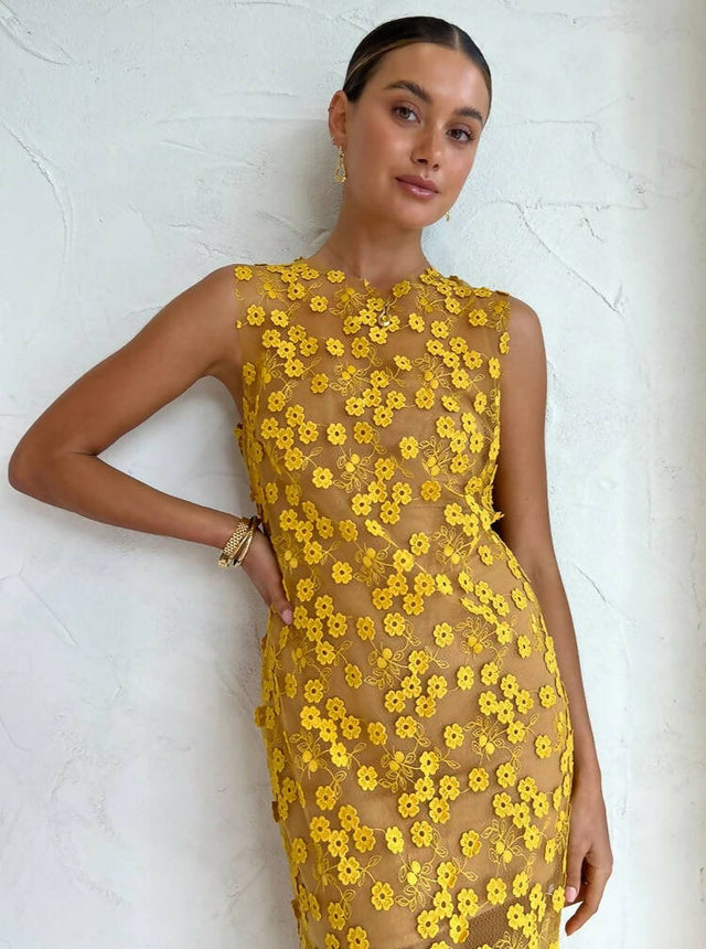 Rumer Rosella Midi Dress in Yellow