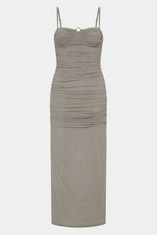 Sir The Label Jacques Gathered Midi Dress in Slate Grey